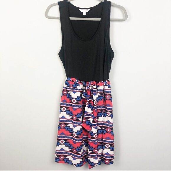 CHARMING CHARLIE | Black Red White & Blue Aztec Print Dress Women’s Size Large - Picture 1 of 7